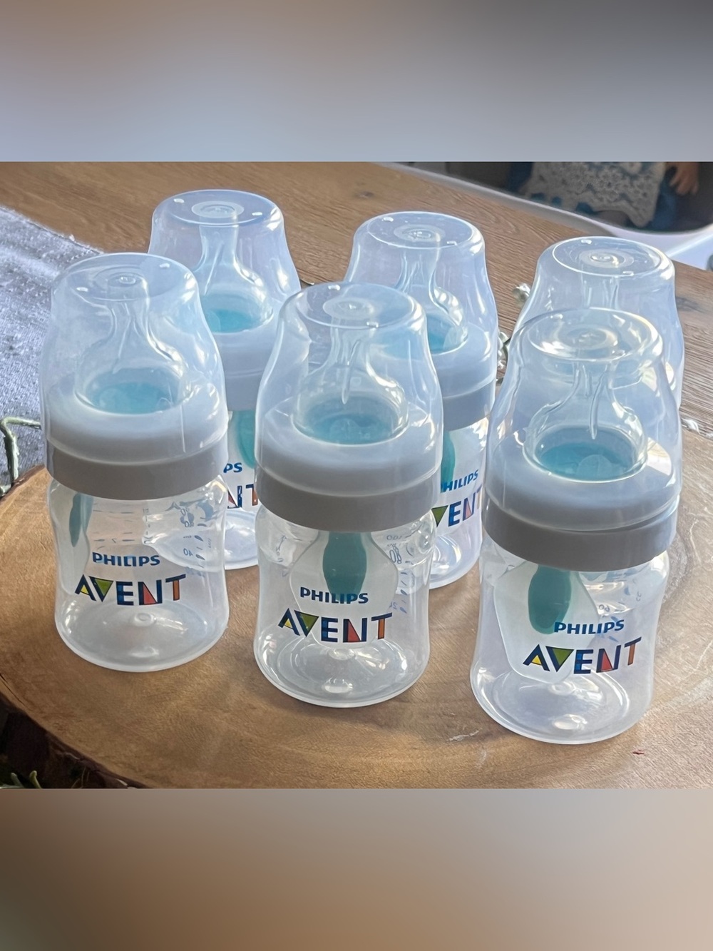 Philips Avent Clear AntiColic Bottles with White Caps and Teal Accents - Pack 6